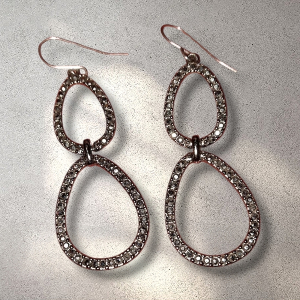 Open Circle boho dangling black Pave crystal earrings 2/25$